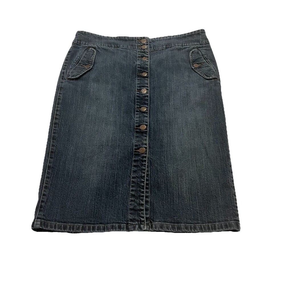 Lauren Jeans Co Ralph Lauren Pencil Denim Button Front Skirt 12 - Picture 2 of 6